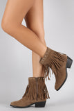 Suede Studded Fringe Cowgirl Ankle Boots