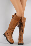 Buckled Combat Lace Up Lug Sole Knee High Boots