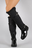 Fur Cuff Quilted Puffer Buckled Knee High Rain Boots