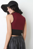 Colorblock Mock Neck Crop Top