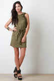 Ruffle Sleeve Vegan Suede Dress