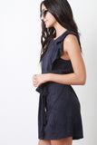 Ruffle Sleeve Vegan Suede Dress