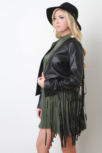 Fringe And Studs Vegan Leather Jacket