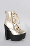 Breckelle Metallic Combat Lug Platform Chunky Heel Boots