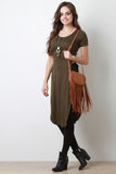 Vegan Leather Genuine Suede Fringe Flap Bag