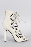 Delicious Perforated Lace Up Open Toe Heel