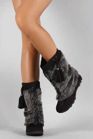 Soda Suede Tassel Faux Fur Shaft Mid Calf Boots