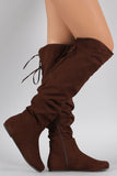 Bamboo Vegan Suede Slouchy Cutie Lace Up Flat Boots