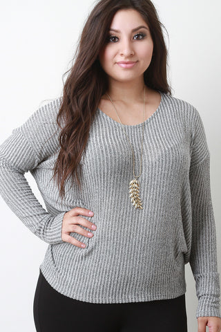 Ribbed Knit Scoop Neck Long Dolman Sleeves Top