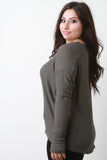 Ribbed Knit Scoop Neck Long Dolman Sleeves Top