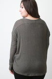 Ribbed Knit Scoop Neck Long Dolman Sleeves Top