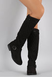 Bamboo Quilted Suede Zipper Trim Riding Knee High Boots