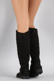 Bamboo Quilted Suede Zipper Trim Riding Knee High Boots