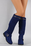 Bamboo Quilted Suede Zipper Trim Riding Knee High Boots