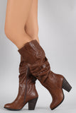 Round Toe Slouchy Chunky Heeled Knee High Boots