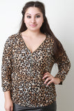 Leopard Print Zipper V-Neck Top