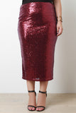 Sequined High Waisted Midi Skirt