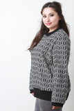 Geometric Pattern Textured Long Sleeves Sweater Top