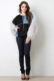 Suede And Denim Panel Fur Sleeves Coat