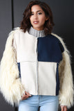 Suede And Denim Panel Fur Sleeves Coat