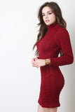 Cable Knit Turtleneck Long Sleeve Dress