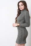 Cable Knit Turtleneck Long Sleeve Dress