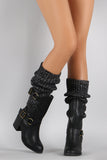 Wild Diva Lounge Sweater Shaft Buckled Knee High Boots