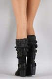 Wild Diva Lounge Sweater Shaft Buckled Knee High Boots