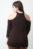 Ribbed Cold Shoulder Keyhole Top