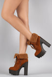 Bamboo Shearling Cuff Combat Lug Platform Booties