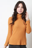 Ribbed Knit Turtleneck Slit Sweater Top