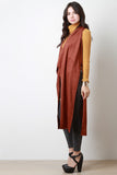 Suede Draped Slit Longline Vest