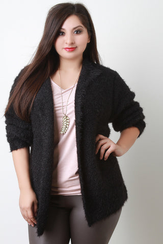 Plush Knit Open Flap Collar Cardigan