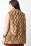 Striped Texture Faux Fur Vest