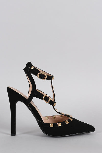 Nubuck Pointy Toe Studded Caged Pointy Toe Pump