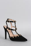 Nubuck Pointy Toe Studded Caged Pointy Toe Pump