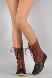 Round Toe Lace Up Duck Mid Calf Boots