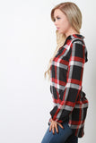 Madarin Collar Lightweight Plaid Top