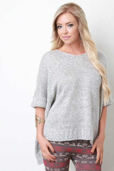 Marled Knit Side Slit Boxy Sweater Top