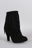 Breckelle Braided Layered Fringe Almond Toe Heeled Booties