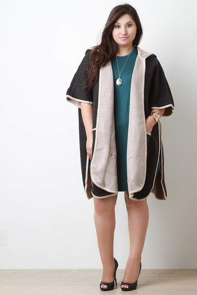 Hooded Thick Knit Slit Sweater Coat