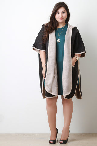 Hooded Thick Knit Slit Sweater Coat