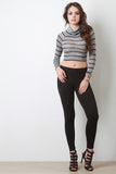 Striped Knit Turtleneck Crop Top