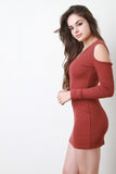 Ribbed Knit Cold Shoulder Bodycon Dress