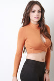 Mock Neck Long Sleeves Wrap Crop Top