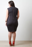 Mock Neck Banded Side Suede Dress