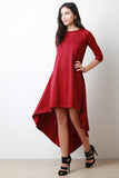 Quarter Sleeves Flare High Low Dress