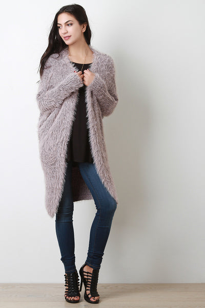 Furry Marled Knit Longline Cardigan