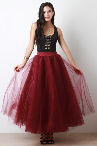 Flared Tulle Maxi Skirt