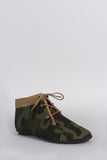 Bamboo Camouflage Fold Over Cuff Lace Up Booties